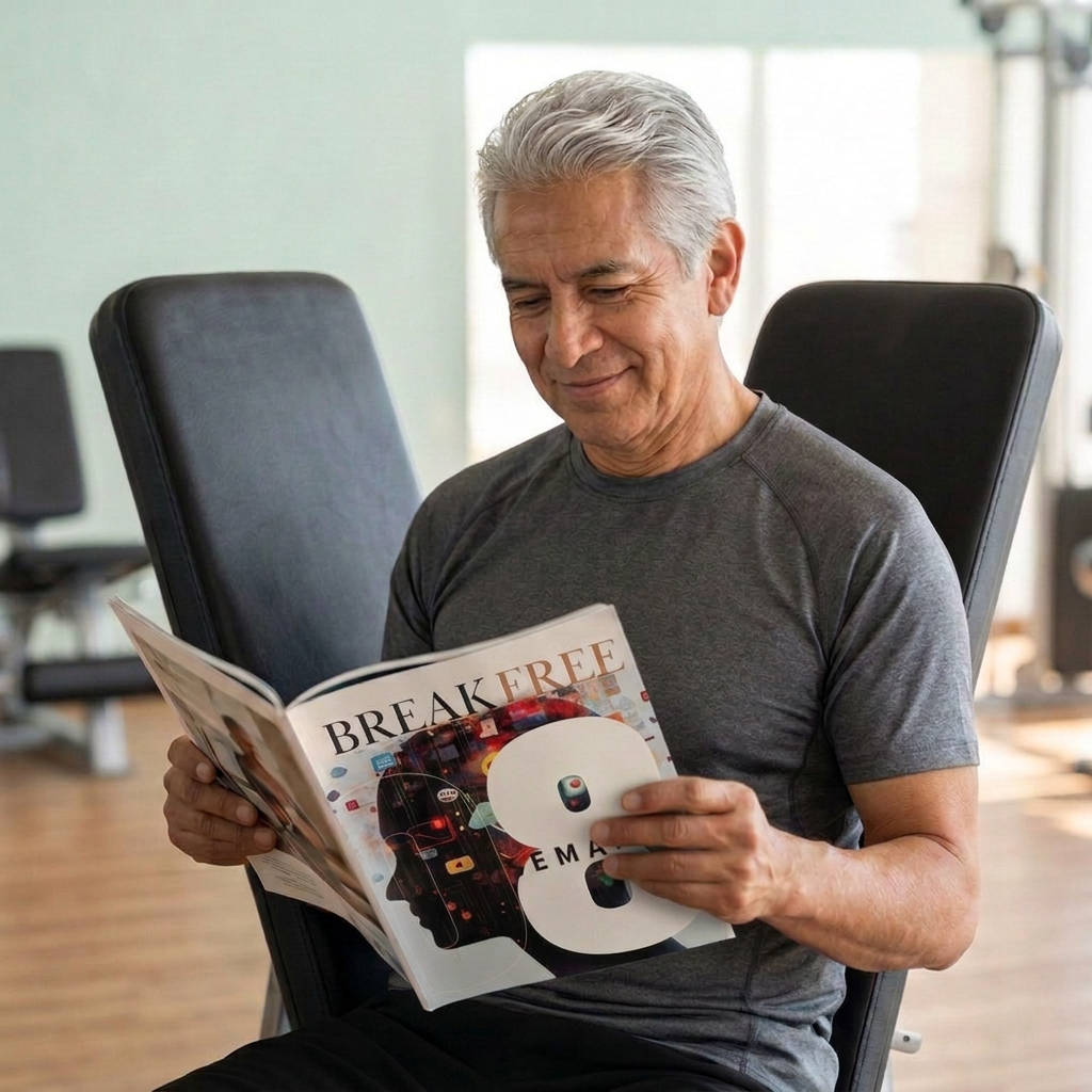 Persona leyendo la revista BREAK FREE de la semana 8